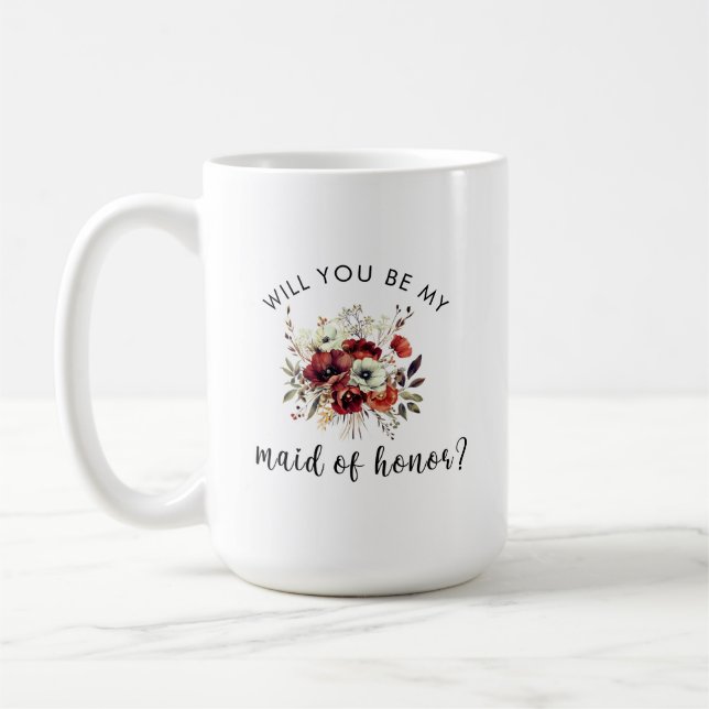 Maid of honor Proposal Floral Heartfelt Note Coffee Mug (Left)