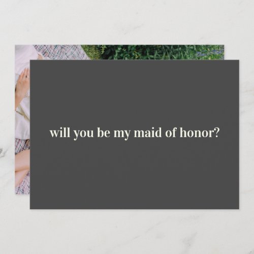 Maid of Honor Proposal in Black with Photo on Back Note Card