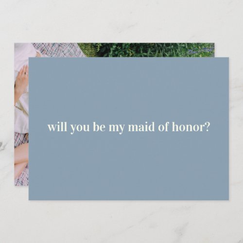 Maid of Honor Proposal in Blue with Photo on Back Note Card