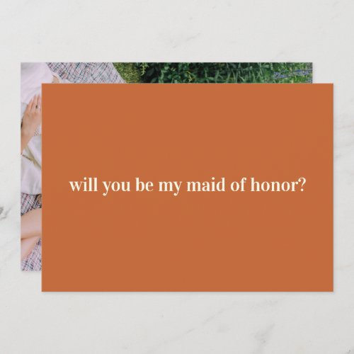 Maid of Honor Proposal in Rust with Photo on Back  Note Card