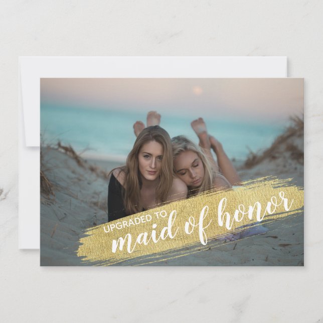 Maid of Honor Proposal Invitation Gold Brush (Front)