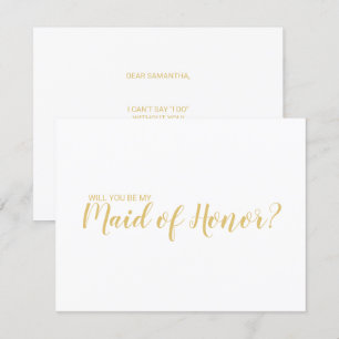 Maid of Honor Proposal Modern Script Gold Invitation