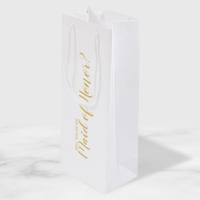 Maid of Honor Proposal Modern Script Gold Wine Gift Bag (Creator Uploaded)