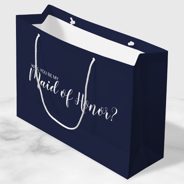 Maid of Honor Proposal Modern Script Navy Blue Large Gift Bag (Creator Uploaded)