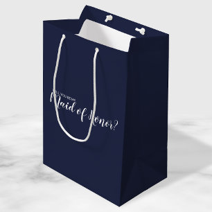 Maid of Honor Proposal Modern Script Navy Blue Medium Gift Bag