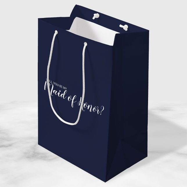 Maid of Honor Proposal Modern Script Navy Blue Medium Gift Bag (Creator Uploaded)