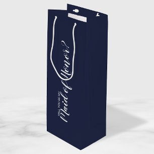 Maid of Honor Proposal Modern Script Navy Blue Wine Gift Bag