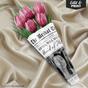 Maid of Honor Proposal Newspaper Flower Bouquet Wrapping Paper Sheets