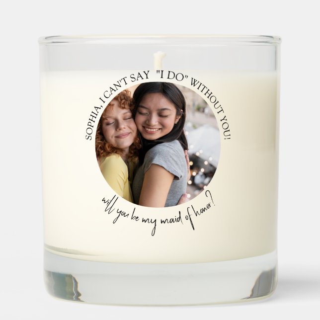 Maid of honor proposal Photo bridal party box  Scented Candle (Front)