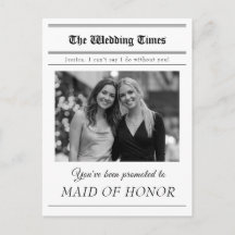 Maid of Honor Proposal Photo Newspaper