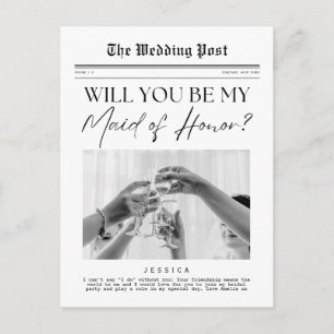 Maid of Honor Proposal, USA Customizable Newspaper Postcard