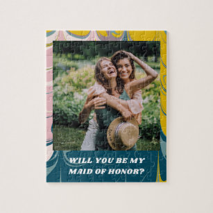 Maid of Honor Proposal with Photo Abstract Marble Jigsaw Puzzle