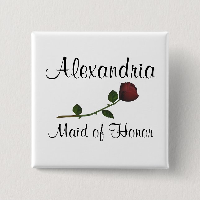 "Maid of Honor" - Red Long Stemmed Rose [a2] Pinback Button (Front)
