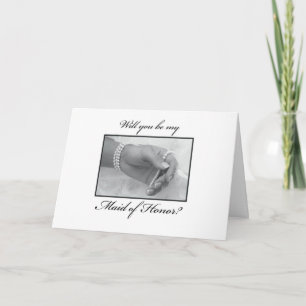 Maid of Honor Request Black, White Invitation