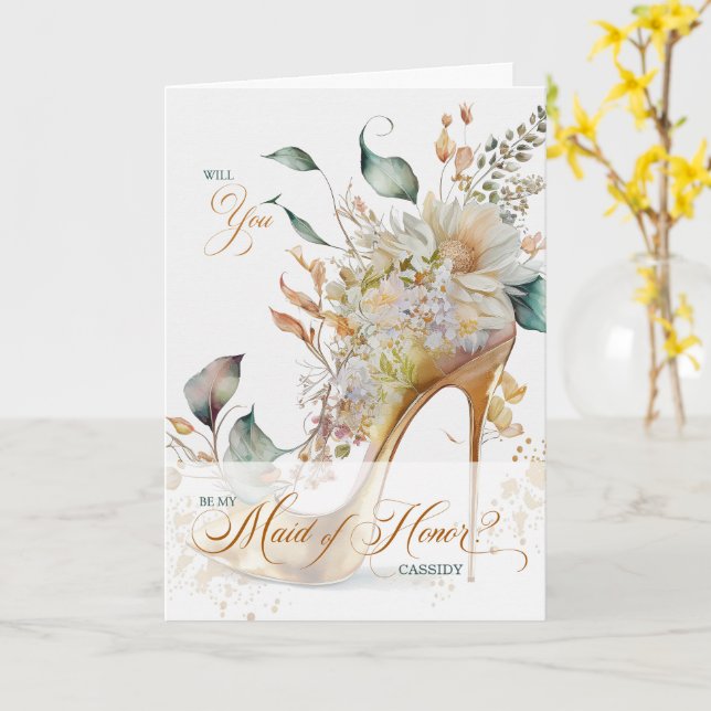 Maid of Honor Request Botanical Wedding Shoe Card (Yellow Flower)