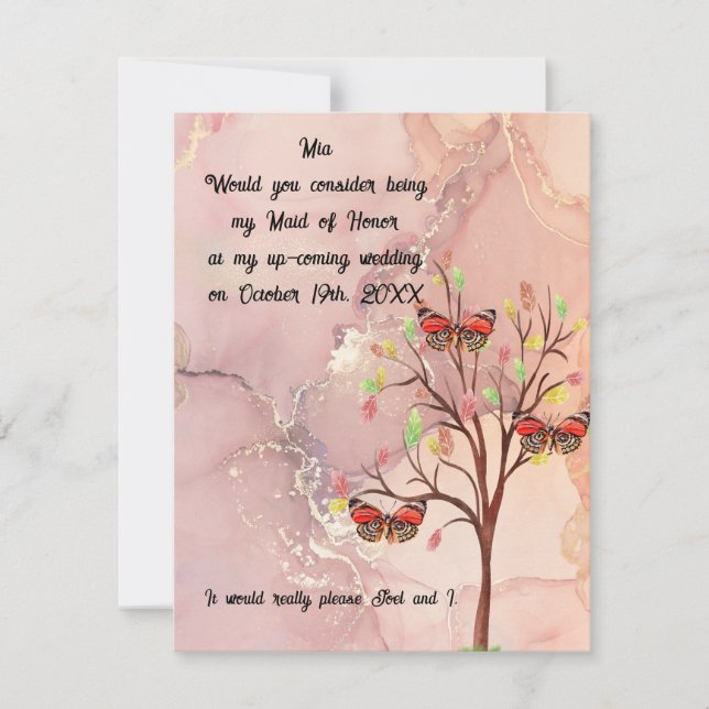 Maid of Honor Request Fall Wedding Event Note Card (Front)