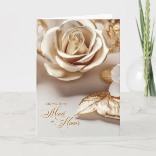 Maid of Honor Request Gold and White Roses Invitation