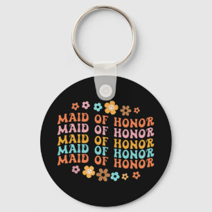 Maid Of Honor Retro Groovy Bridal Party Bridesmaid Keychain