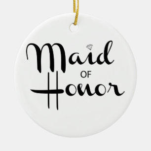 Maid of Honor Retro Script Ceramic Ornament