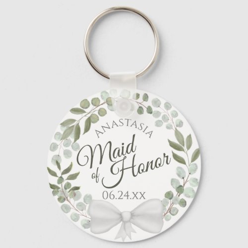 Maid of Honor Rustic Eucalyptus Wreath Wedding Keychain