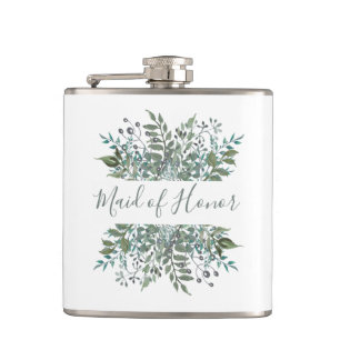 Maid of Honor Rustic Greenery Frame Flask