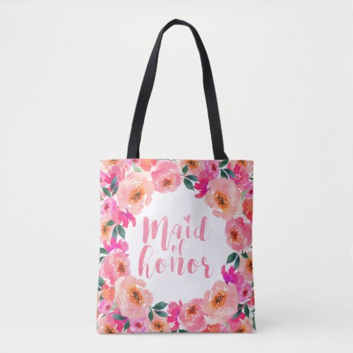 Maid of Honor Rustic Pink Floral Tote Bag