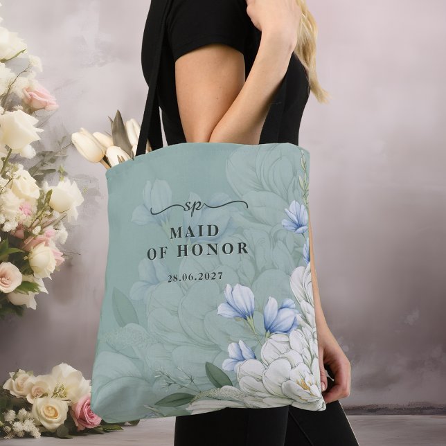 Maid of Honor | Sage Green & Floral Wedding Tote Bag (Creator Uploaded)