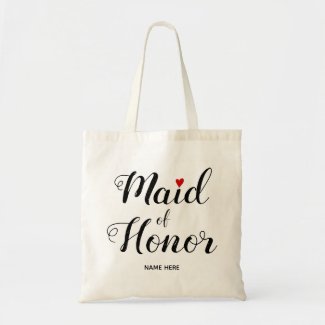 Maid of honor script calligraphy wedding tote bag