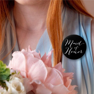 Maid Of Honor Script Chic Wedding Bridal Party Button