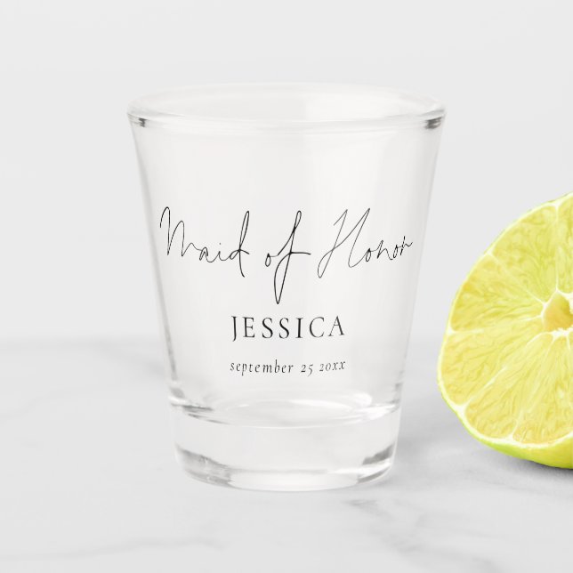 Maid of Honor Script Name Date Shot Glass (Front)