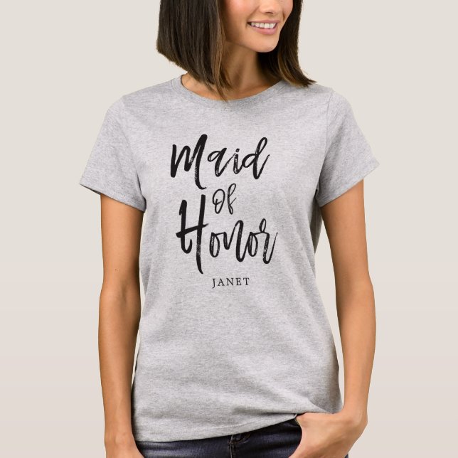 Maid of Honor Script Style Custom Wedding T-Shirt (Front)