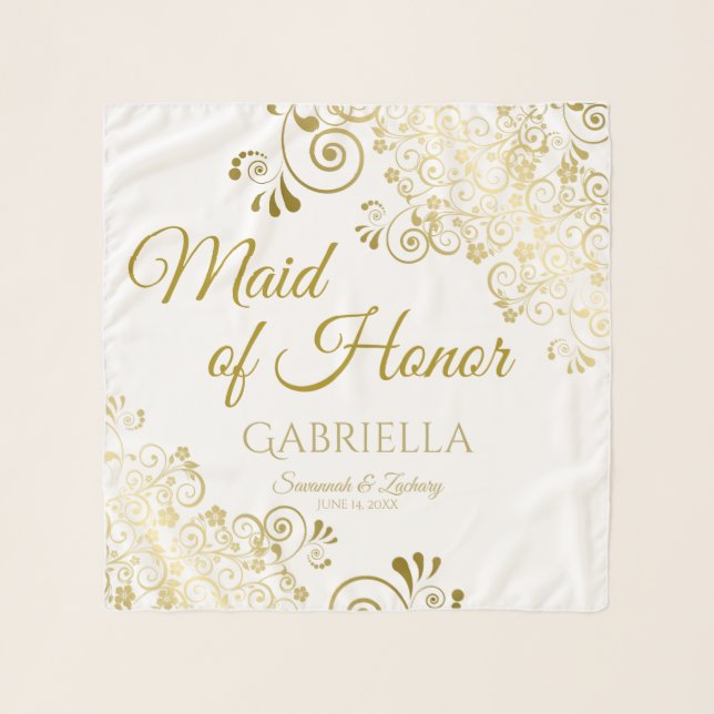 Maid of Honor Simple Chic Gold Filigree Wedding Scarf (Front)