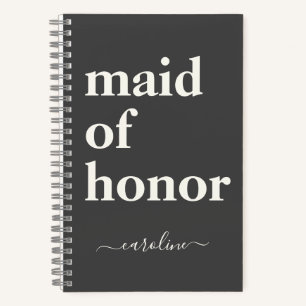Maid of Honor Simple Minimalist Modern Name Black Notebook