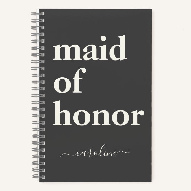 Maid of Honor Simple Minimalist Modern Name Black Notebook (Front)