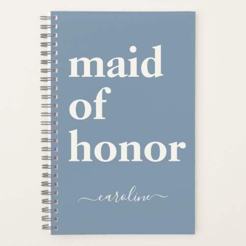 Maid of Honor Simple Minimalist Modern Name Blue Notebook