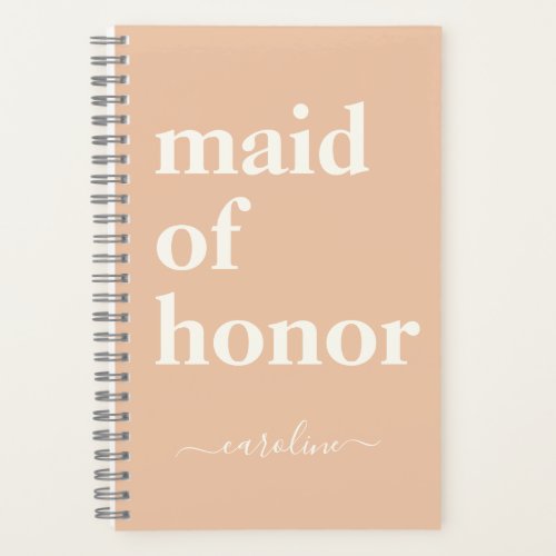 Maid of Honor Simple Minimalist Modern Name Peach Notebook