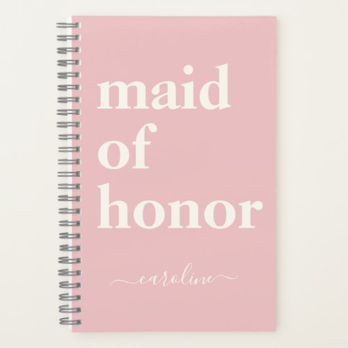 Maid of Honor Simple Minimalist Modern Name Pink  Notebook