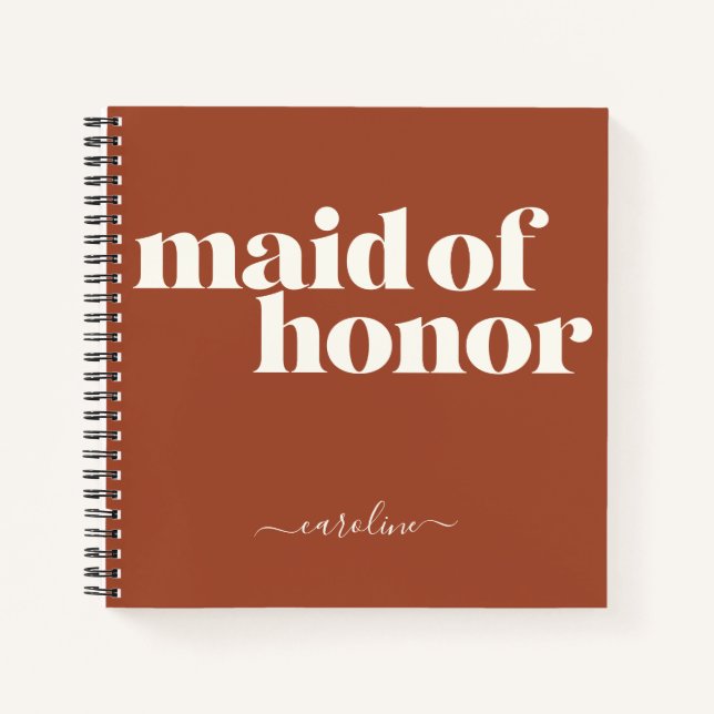 Maid of Honor Simple Minimalist Modern Name Rust Notebook (Front)