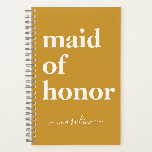 Maid of Honor Simple Minimalist Modern Name Yellow Notebook
