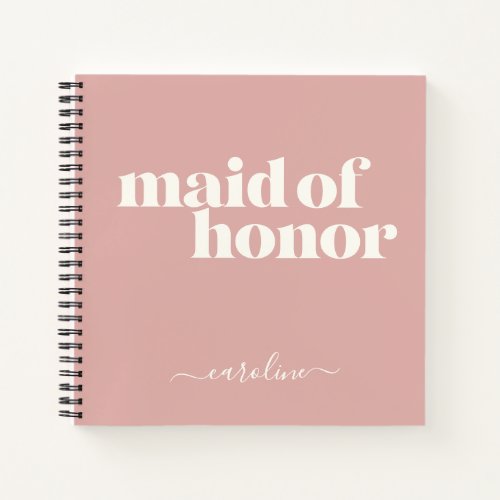 Maid of Honor Simple Minimalist Name Blush Rose Notebook