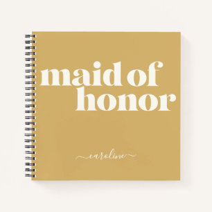 Maid of Honor Simple Minimalist Name Mustard Notebook