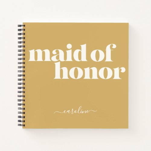 Maid of Honor Simple Minimalist Name Mustard Notebook