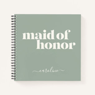 Maid of Honor Simple Minimalist Name Sage Green Notebook