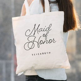 Maid of Honor Simple Modern Calligraphy Wedding Tote Bag