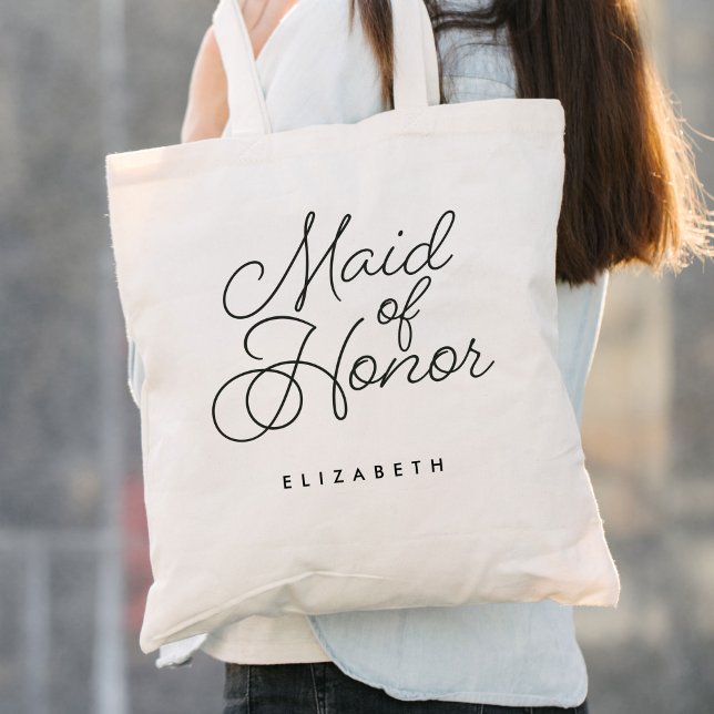 Maid of Honor Simple Modern Calligraphy Wedding Tote Bag (Creator Uploaded)