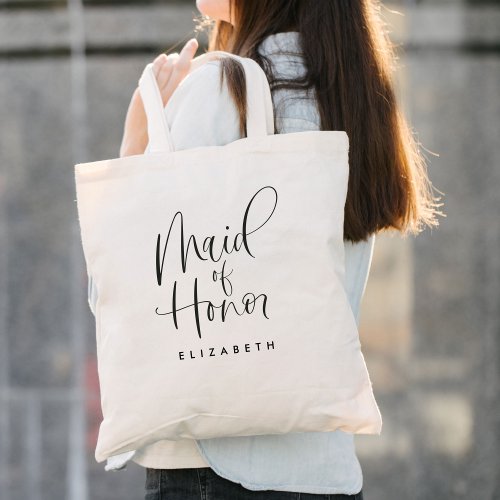 Maid of Honor Simple Modern Calligraphy Wedding Tote Bag