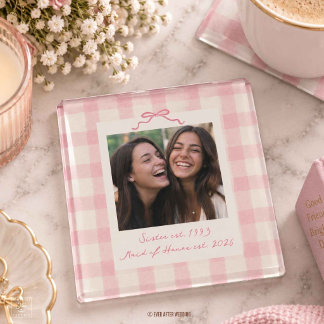 Maid of Honor Sister Bridesmaid Wedding Favor Pink Glass Coaster