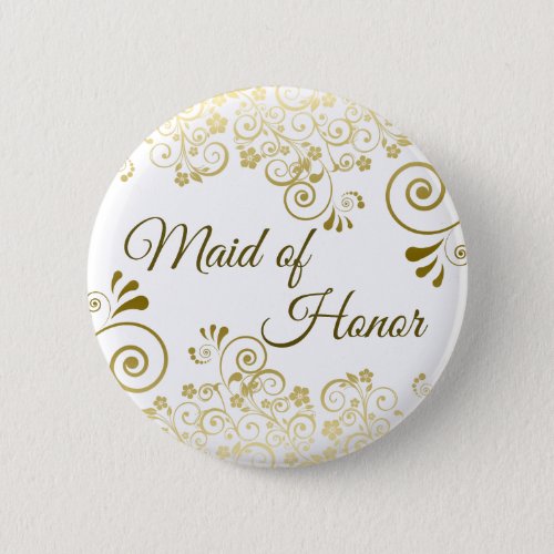 Maid of Honor Sophisticated Gold Filigree Wedding Button