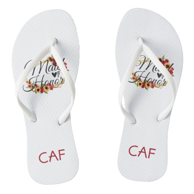 Maid of Honor Sunflowers Roses Floral Gift  Flip Flops (Footbed)