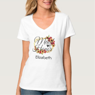 Maid of Honor Sunflowers Roses Floral Gift T-Shirt